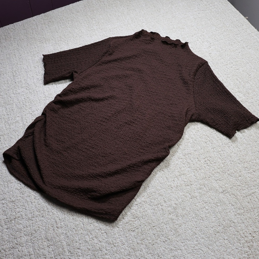 A New Day Brown Popcorn Textured Mock Neck Top XL NWT B3-072